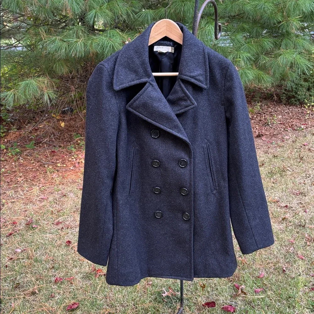 J. Crew Wool Blend Double Breasted Peacoat in Charcoal Gray Sz M